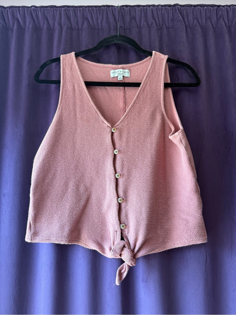 Madewell Dusty Rose Knit Button-Front Tie Tank